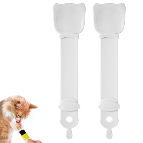 2 Stück Cat Strip Feeder, Niedliche Katzenkopfform Katzenstreifen Quetschlöffel Multifunktionaler 2-in-1 Katzenfutterspender Katzenfutterlöffel für Nassfutter Katzen Haustierbedarf (Weiß) von PEUTIER