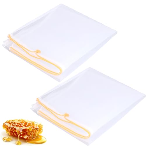 PEUTIER 2 Stück Honigfilterbeutel, 57,5 x 46 cm Feinmaschiger Nylon-Siebbeutel mit Verstellbarem Kordelzug Wiederverwendbar Honigfiltertuch Nussmilchbeutel Imkereibedarf für Anfänger für Landwirte von PEUTIER