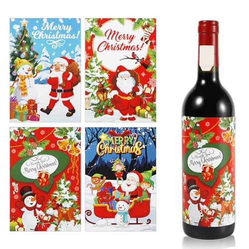 24 Stück Weihnachts Weinflaschen Aufkleber, Weihnachts Flaschenetiketten Weihnachts Weinflaschen Aufkleber Weinflaschen Etiketten Aufkleber für Weihnachts Party Dekorationen (4 Designs) von PEUTIER