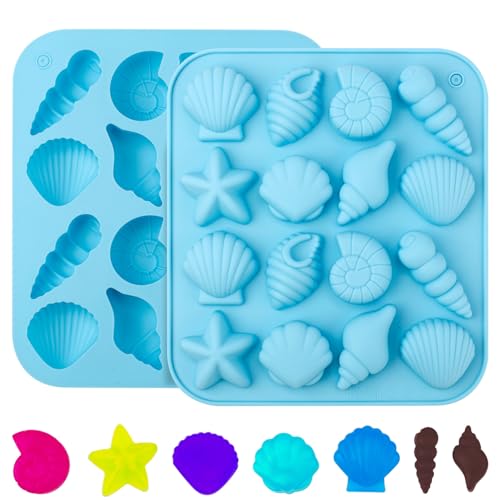 2St Muschelformen, Muschel Formen Silikonform Meeresform Muschel Seestern Silikonform Schokolade Süßigkeitenformen Kuchendekoration zum Backen Basteln (Blau) von PEUTIER