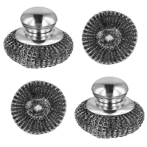 2er-Pack Stahlwolle-Schrubber mit 2 Ersatz-Wollpads, Metall-Geschirrwäscher mit Griff zum Reinigen von Geschirr Gusseisen-Suppentöpfe, Pfannen, Grills von PEUTIER