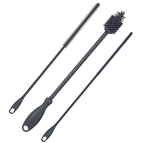 3 Stück Strohhalmreiniger und Flaschenbürste zum Reinigen, Flaschenreiniger Lange Hängende Strohhalmbürste Silikon BPA-frei, Wiederverwendbares Flaschenwaschzubehör für Trinkgläser (Grau) von PEUTIER