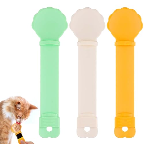 3stk Katzenfutter Spender, Leckbarer Katzenstreifen-Quetschlöffel Multifunktional Katzen-Nassleckerli-Spenderlöffel Niedliche Muschelform für Nassfutter Katzen-Haustierbedarf (3 Farben) von PEUTIER