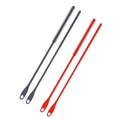 4 Silikon Strohhalmbürsten, 6 mm + 8 mm Langer Strohhalm Reiniger Wiederverwendbar Hängeflaschen Strohhalm Waschwerkzeug Biegbare Fugenbürste Schmale Rohrbürste für Strohhalm (Rot, Grau) von PEUTIER