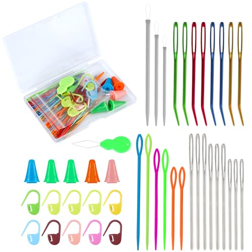 42pcs Garnnadel Set, Edelstahl Gobelin Nadel Kunststoff Große Öhrnadeln Häkelstichmarker mit Aufbewahrungsbox Sticknadeln Nähnadeln Häkelnadel Strickzubehör Stopfnadel Wollnadel Zum Vernähen von PEUTIER