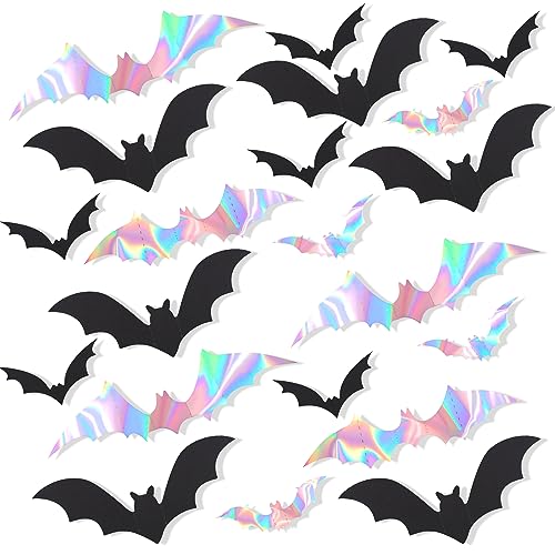 48stk Halloween Fledermaus Deko, Fledermaus Deko Wand Halloween-Fledermaus-Wandaufkleber Holografische Fledermaus-Aufkleber Halloween-3D-Fledermaus-Dekoration für Halloween-Heimparty-Deko von PEUTIER