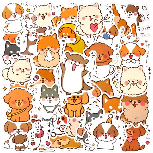 50st Niedliche Hunde Aufkleber, Hundeaufkleber Kinder Kawaii Cute Dog Stickers Vinyl Cartoon Tiere Kreative DIY für Gepäck Fahrrad Kinder Teenager Erwachsene Dekoration von PEUTIER