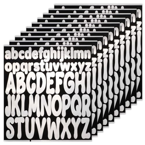 PEUTIER 520stk Buchstabenaufkleber, 10 Blatt 2,5 cm 5 cm Klein und Großbuchstabenaufkleber wasserdichte Vinyl-Buchstabenaufkleber für Scrapbooking Briefkasten Poster Basteln (Silber) von PEUTIER