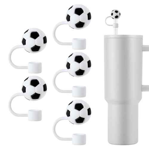 5stk Fußball Strohhalm Abdeckkappen für Stanley, Silikon Strohspitzenaufsätze für 10mm Strohhalme Wiederverwendbar Sport Strohhalm Deckel Kompatibel mit Stanley Cup 30 &40 Unze Tumbler von PEUTIER