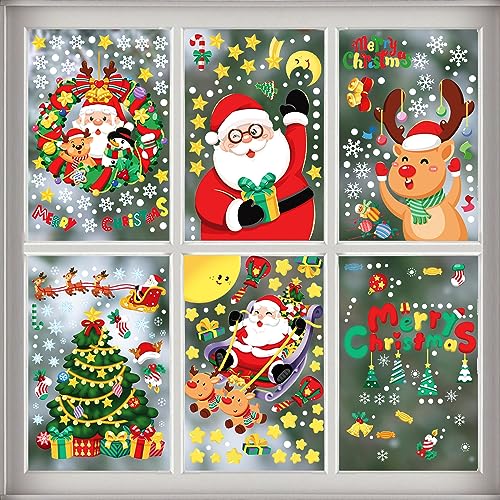 6 Bögen Fenstersticker Weihnachten, Niedlich Schneemann Weihnachtsmann Rentier Weihnachten Fenster Dekoration DIY-Wandaufkleber für Fenster Glas Weihnachten Zuhause Party Dekoration von PEUTIER