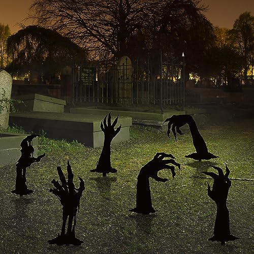 6 Stück Halloween Schwarze Hände Hof-Schilder, Halloween Deko Garten Acryl Halloween-Gruselschilder Halloween-Silhouette Hofpfähle für Draußen Terrasse Hof Garten Rasen Dekoration von PEUTIER