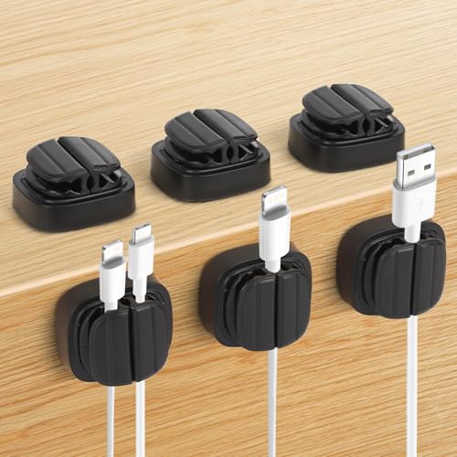 6st Kabelorganizer, Verstellbare Feder Kabelclips Kabelhalter Draht Organizer 3-in-1 Selbstklebender Kabelhalter für Ladekabel USB Kabel Homeoffice Auto Wand Schreibtisch Telefon (Schwarz) von PEUTIER