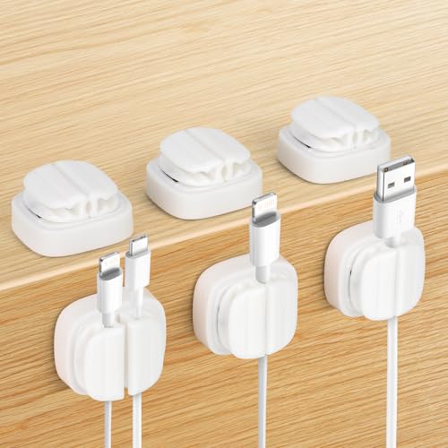 6st Kabelorganizer, Verstellbare Feder Kabelclips Kabelhalter Draht Organizer 3-in-1 Selbstklebender Kabelhalter für Ladekabel USB Kabel Homeoffice Auto Wand Schreibtisch Telefon (Weiß) von PEUTIER
