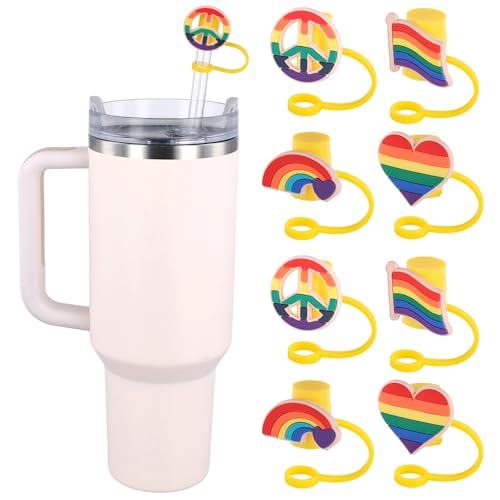 8 Stück Regenbogen Strohhalm Aufsätze für Stanley Cup, 4 Stile Silikon Regenbogen Strohhalm Abdeckungen Wiederverwendbare Strohhalm Spitzen Abdeckungen für Stanley Cups 30 oz und 40 oz von PEUTIER