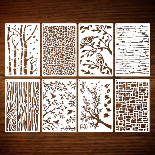 8 Stück Schablonen zum Basteln, Wiederverwendbare Baumschablonen Musterschablonen Zeichenschablonen Pflanzenschablonen zum Basteln Karton Fenster Ornamente Holzscheiben von PEUTIER