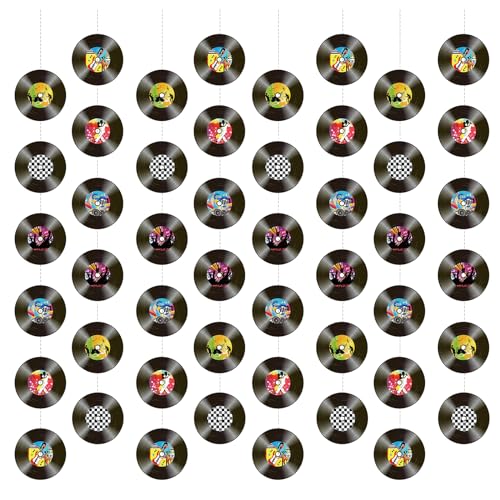 8stk Vinyl Schallplatten Hängebanner, Vorbespannt 50/70/80er Jahre Musik Party Dekorationen Retro Vinyl Schallplattenausschnitt Streamer Platten Rock-and-Roll Party Girlanden zum Geburtstag von PEUTIER
