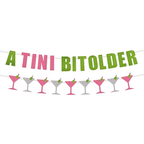 A Tiny Bit Older Banner, Vorgespannt Glitzer Martini-Geburtstagsparty Dekoration Grün und Pink Hintergrund mit Martini-Bar-Thema Girlandendeko für Junggesellinnenabschied A Tiny Bit Older Banner, Vorgespannt Glitzer Martini-Geburtstagsparty Dekoration Grün und Pink Hintergrund mit Martini-Bar-Thema Girlandendeko für Junggesellinnenabschied von PEUTIER
