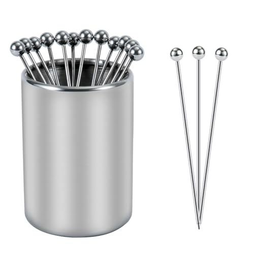 Cocktail Sticks Steel Halter-Set, 12 Metall Zahnstocher Cocktail Wiederverwendbar Edelstahl Dekorative Zahnstocher für Vorspeisen für Sandwiches, BBQ-Snacks, Cocktails von PEUTIER
