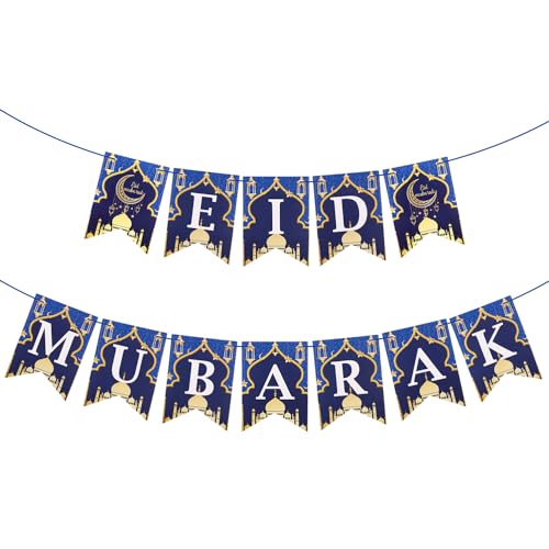 Eid Mubarak Dekorationsbanner, Happy Ramadan Banner für Zuhause Ramadan Mubarak Banner Ramadan Dekor für Eid Mubarak Partydekorationen (Blau) von PEUTIER