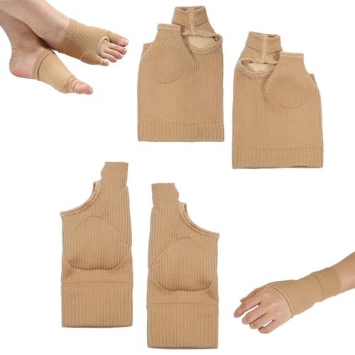 1 Paar Ballenpolster + 1 Paar Handgelenkmanschette, Bequem Atmungsaktiv Ballenschutz Fuß Fingerloser Handschuh mit Gel für Männer Frauen Zehen-Daumen-Handgelenk (L) von PEUTIER