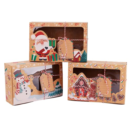 PEUTIER 12 Stück Weihnachtsplätzchen-Box mit Fenster, Groß Verpackung Kekse Boxen Weihnachten mit Weihnachtsanhängern und Seilen Weihnachtsbackschachteln Weihnachts-Cupcake-Schachteln für Kekse von PEUTIER