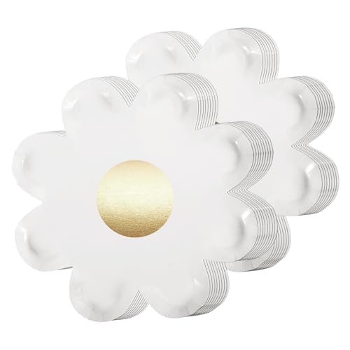 17,4 cm 50 Stück Pappteller Gänseblümchen, niedliche Blumenteller Sonnenblumen Boho Blumenteller Gänseblümchen Partydekorationen Dessertteller Geschirr für Frühling, Hochzeit, Geburtstag von PEUTIER