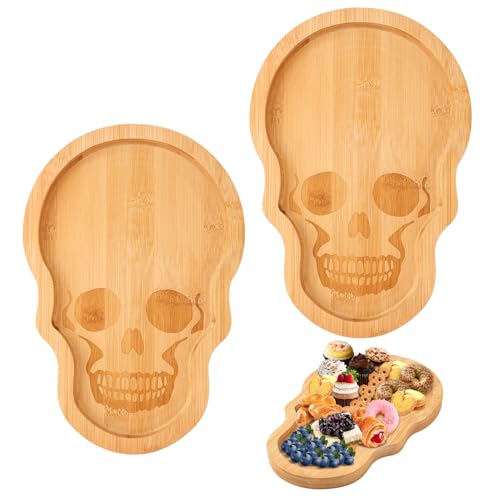 PEUTIER 2 Stk Totenkopf Aperitifbrett, Hölzernes Halloween Wurstbrett Gruseliges Skelett Halloween Serviergeschirr für Halloween Party Dekoration Den Täglichen Gebrauch von PEUTIER