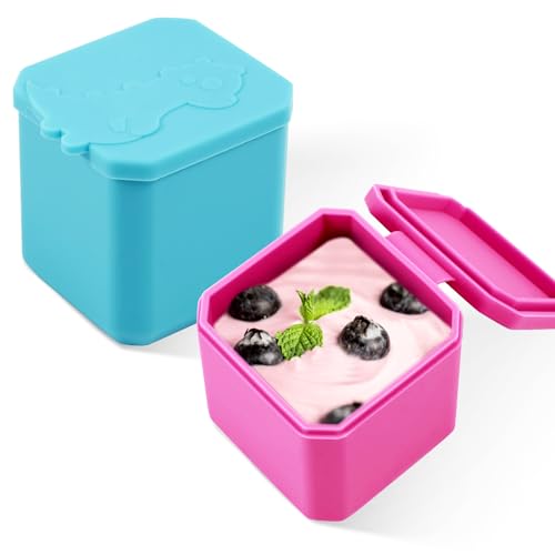 PEUTIER 2 Stück Gewürzbehälter mit Deckel, 128ml Auslaufsicher Salatdressing Behälter Wiederverwendbar Silikon Dip Behälter für Bento-Lunchbox Schule Picknick Reisen (Seeblau, Rosa) von PEUTIER