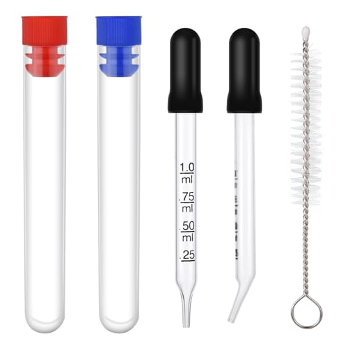 2stk 1ml Augentropfer, Glaspipette mit Messungen Kalibrierung mit Gebogener und Gerader Spitze Flüssigkeitstropfer mit Reinigungsbürste Gummikopf für Medizin Öl Labor Ernährung (Schwarz) von PEUTIER