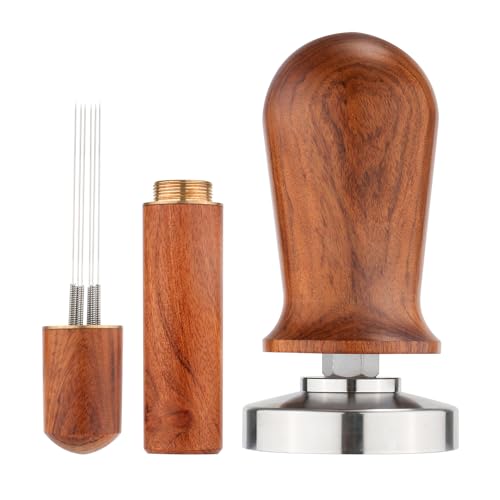 PEUTIER 51mm Espresso Stampfer und Espresso Rührer Set Kaffeestampfer Edelstahlbasis Holzgriff Espresso-Handstampfer Kaffeepresse Werkzeug für Espressomaschine Zubehör von PEUTIER
