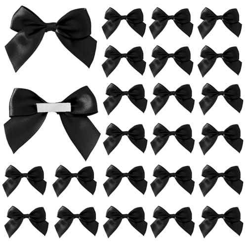 PEUTIER 60stk Schwarz Satinbandschleifen, 5,08x6,35cm Selbstklebend Kleine Schleife mit Doppelseitigem Klebeband Vorgefertigte Mini Schleifen für Geschenkverpackungen Zuhause Partydekoration von PEUTIER