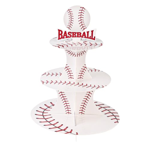 PEUTIER Baseball-Cupcake-Ständer, 3-stufiger Baseball-Themen-Cupcake-Ständer Tafelaufsätze für Tische Baseball-Party-Gastgeschenke Geburtstagsdekorationen von PEUTIER