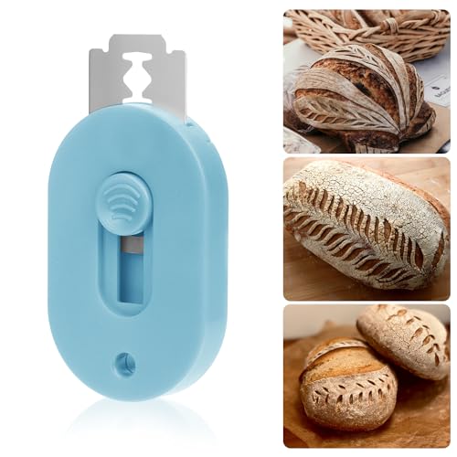 PEUTIER Brot Lame mit 5stk Brotlame-Klingen, Brotlame-Teig-Scoring-Werkzeug Push-Pull-Griff Brot Scoring Cutter Sauerteig-Scoring-Werkzeuge für Sauerteigbrot-Backzubehör(Blau) von PEUTIER