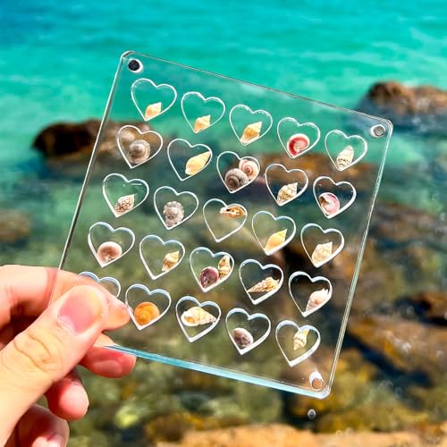 PEUTIER Magnetische Muschel Ausstellungsbox Acryl, 25 Gitter Durchsichtige Muschel Ausstellungsbox Herzförmige Kleine Bastel Organizer Box Muschel Aufbewahrungsbox Behälter für Perlen, Nagelschmuck von PEUTIER