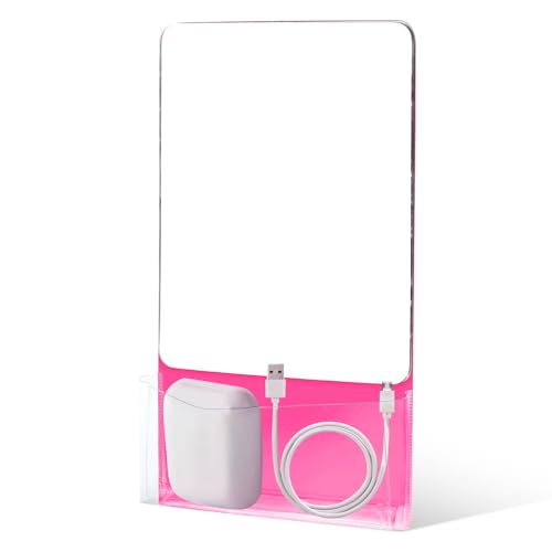 PEUTIER Magnetischer Schließfach Spiegel mit Halterung, 17 x 14cm Kleiner Echter Glas-Schließfachspiegel Schließfach Spiegel für Studenten für Schulspind Kühlschrank Badezimmer Büro Schrank (Rosa) von PEUTIER