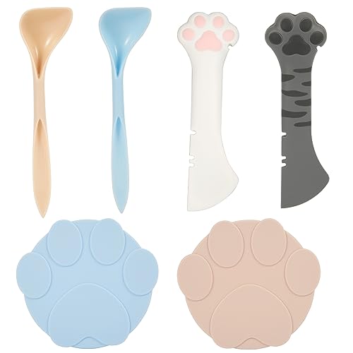 PEUTIER Tierfutter Dosendeckel Set, 2 Haustier Dosendeckel 2 Dosenöffner 2 Haustier Dosenlöffel Silikon Katzenfutter Dosendeckel Set Praktischer Tierfutter Dosenöffner und Löffel für Katzen, Hunde von PEUTIER