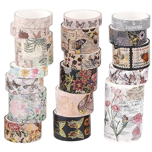 Vintage Washi-Klebeband-Set, Blume Schmetterling Washi-Tape 18 Rollen Washi Tape Retro Dekoratives Klebeband Ästhetisch für Sammelalbum Tagebuch Planer Bastel und Kunstbedarf von PEUTIER