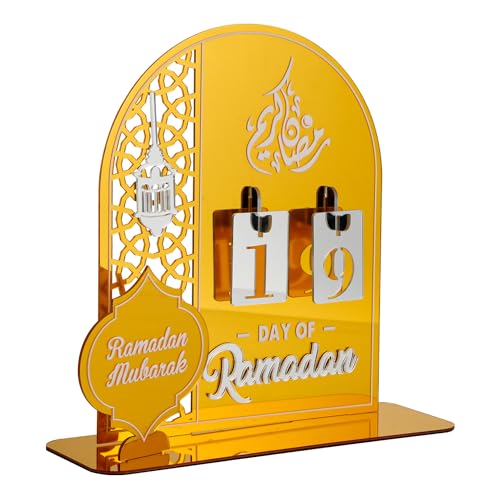 Ramadan Countdown Kalender, Acryl Eid Ramadan Mubarak Advent Countdown Kalender Handwerksverzierung Eid Kalender dekorationen für Home Kids Gifts (Gold) von PEUTIER