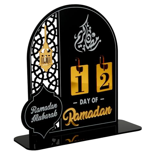 Ramadan Countdown Kalender, Acryl Eid Ramadan Mubarak Advent Countdown Kalender Handwerksverzierung Eid Kalender dekorationen für Home Kids Gifts (Schwarz) von PEUTIER