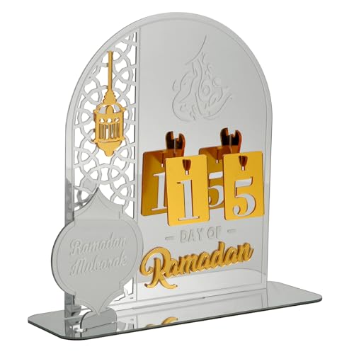 Ramadan Countdown Kalender, Acryl Eid Ramadan Mubarak Advent Countdown Kalender Handwerksverzierung Eid Kalender dekorationen für Home Kids Gifts (Silver) von PEUTIER