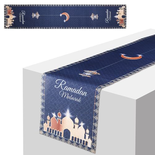 Ramadan Mubarak Tischläufer, 180 x 35 cm Ramadan Tischläufer Blaue Ramadan Dekorationen für Tisch Fröhliche Ramadan Dekorationen Ramadan Mubarak Dekorationen von PEUTIER