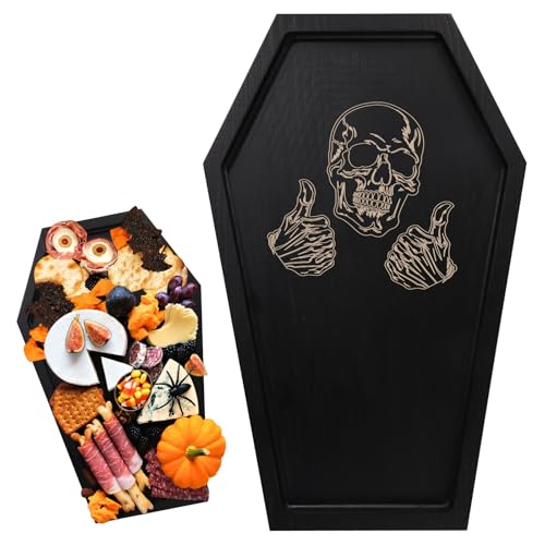 Sargtablett-Skelett, Sarg-Serviertablett Gruselig Gothic-Kerzentablett Hölzerne Sarg-Servierplatte Gruseliges Halloween-Dekor-Tablett zum Platzieren von Dessert Käse Partygeschenk (Muster 1) von PEUTIER