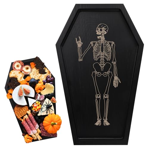 Sargtablett-Skelett, Sarg-Serviertablett Gruselig Gothic-Kerzentablett Hölzerne Sarg-Servierplatte Gruseliges Halloween-Dekor-Tablett zum Platzieren von Dessert Käse Partygeschenk (Muster 2) von PEUTIER