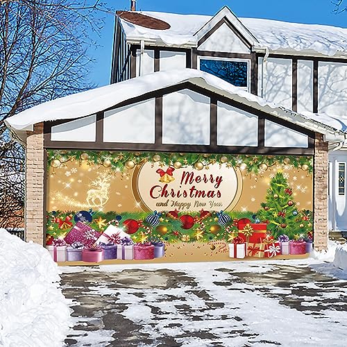 Weihnachts Banner, 1,85 x 4m Groß Garagentor Banner mit Seil Weihnachts-Garagentor-Wandbild Garagentor-Hintergrund Weihnachten für den Außenbereich Partyzubehör von PEUTIER