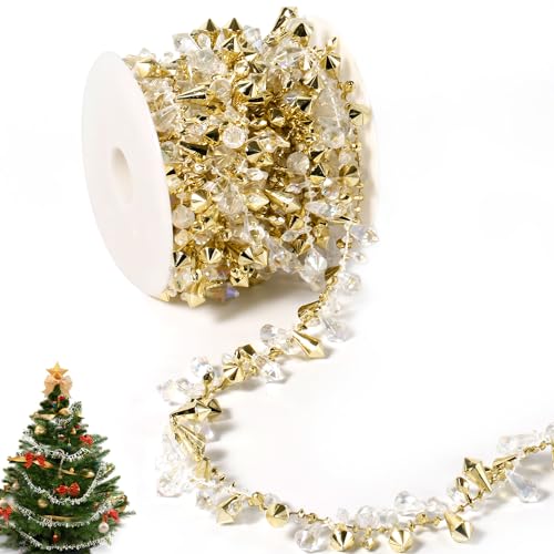 Weihnachtsbaum Deco Girlande mit Perlen, 8m Lang Weihnachtsperlenschnur Schillernd Perlenbesetzter Weihnachtsbaumschmuck Weihnachtsperlenkette für Weihnachtsfeier Hochzeit Heim (Gold) von PEUTIER