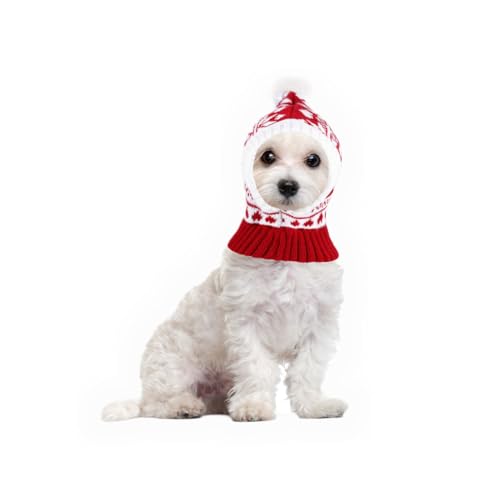 Weihnachtsmütze Hund, Rot Weihnachtliche Gestrickte Hundehüte mit Bommel Lustig Süß Gehäkelter Hundeschal Winterwarme Haustiermütze Hals und Ohrenwärmer für Hunde Dekoration Wärme (M-Größe) von PEUTIER