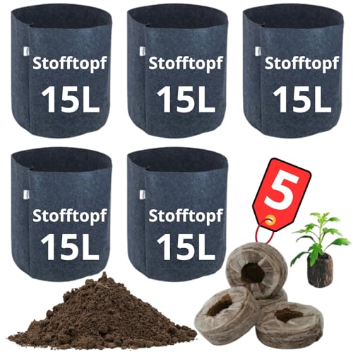 Stofftopf 15l | Pflanztöpfe | Pflanzsäcke 15l | Pflanztöpfe | Topf | Pflanztaschen 15l | Grow Töpfe | Pflanztopf | Blumentopf 15l | Grow Bag von PEV GROW