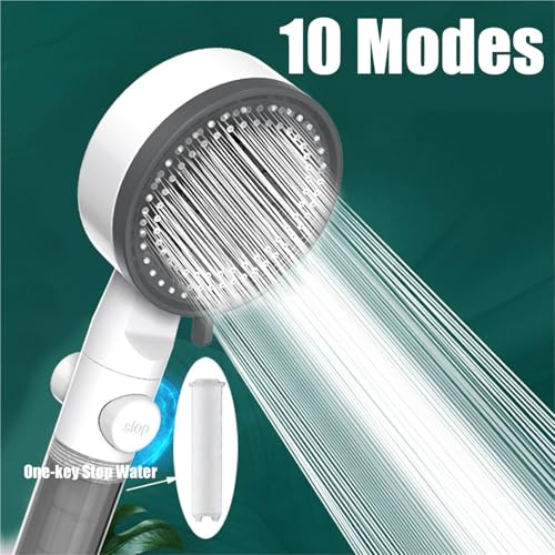 PEVAVFZMMY 10 Modi Hochdruck-Duschkopf for Filter, One Key Stop Water, Handbrause fürs Badezimmer, tragbare Duschdüse Duschkopf(Shower head set B) von PEVAVFZMMY