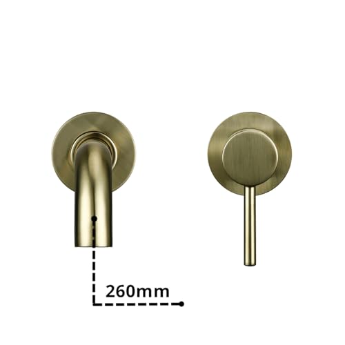 PEVAVFZMMY Drahtziehen Gold Verdeckter Waschbecken-Badezimmerhahn Messing Rundloch Wasserauslass Badezimmer Hotel Dekoration Wasserhahn Wasserhahn(260 MM) von PEVAVFZMMY