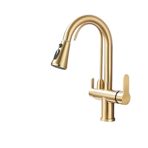 PEVAVFZMMY Gold Purify Water Küchenarmatur Deckmontage Doppelgriff Wasserhahn Reinigung Küchenspüle Wasserhahn 2 Schwenkausläufe Wassermischbatterie Wasserhahn(Brushed Gold) von PEVAVFZMMY